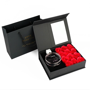 Soap Rose Flower Gift Box Flip Top Clear Window With Handbag Romantic Valentine Birthday Jewelry Case