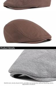 Detail of reinforced brim on classic men's beret hat with adjustable curved design