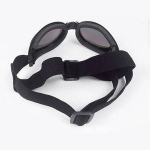 Fashionable black foldable pet sunglasses with adjustable elastic strap and sponge padding