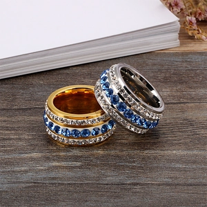 18k gold and silver plated titanium steel rings with blue and white zircon stones