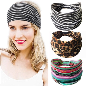 Bohemian style wide elastic headbands in black ripple and leopard print for women