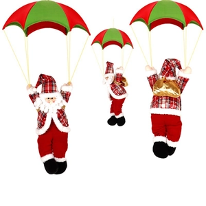 Parachute Santa Claus hanging decoration showing front, side, and back views on white base