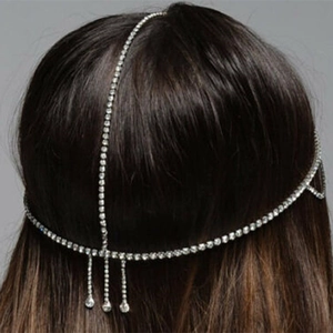 Silver fringe hair chain with sparkling rhinestones for elegant bridal headpiece looks