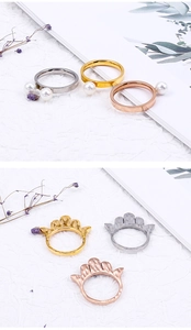 Detailed macro view of minimalist rings in gold silver and rose gold with pearl accents