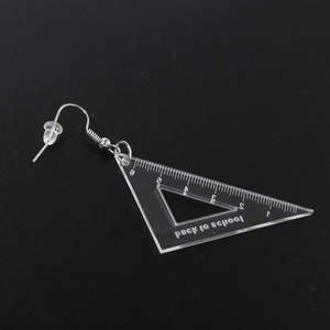 Minimalist transparent acrylic triangle ruler earrings with scale for back to school theme