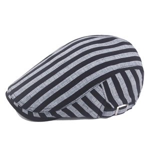 Breathable gray striped flat cap with side metal buckle for men and women