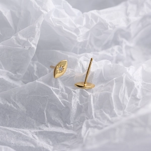 Minimalist S925 sterling silver evil eye stud earrings with sparkling gold finish