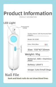 Détails techniques du coupe-ongles LED pour animaux avec lame en acier inoxydable