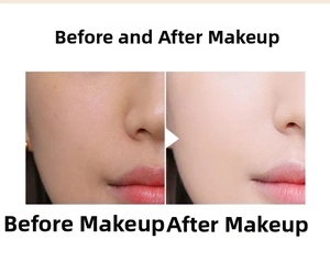 Macro detail showing before and after coverage effects of foundation brush on skin