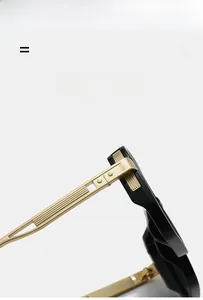 Macro detail of high-quality golden metal hinges with floral embossed engraving on sunglasses