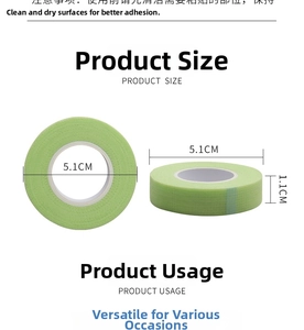 Detail of light green breathable lash tape with dimensions 5.1cm diameter and 1.1cm width