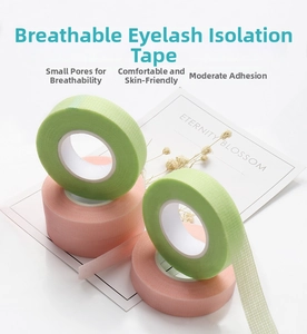 Macro detail of breathable lash tape in pink and green for eyelash extension isolation
