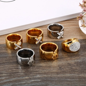 Classic stainless steel anchor rings with white crystal inlay in gold and silver finish