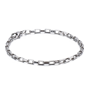 Industrial style stainless steel rectangular link bracelet with lobster clasp in silver color
