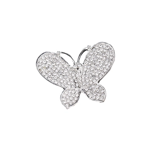 Elegant butterfly brooch with sparkling crystals and silver-tone metal floral design