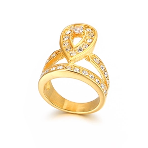 Bague rétro goutte d'eau en acier plaqué or 18k avec pavage en zircone cubique
