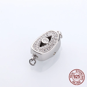 Detailed macro of S925 sterling silver connector clasp with sparkling zircon inlay