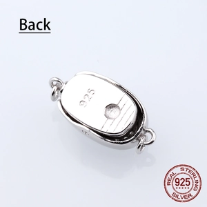 Back view of S925 sterling silver pearl clasp connector with cubic zirconia and 925 stamp