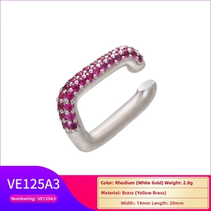 Detail view of Rhodium plated brass ear cuff with pave set purple cubic zirconia gems