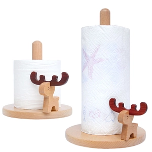 Minimalist wooden deer paper towel holder set with long and short vertical stands