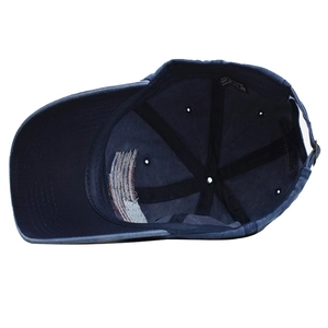 Detail view of cotton baseball cap interior featuring sweatband and reinforced seams