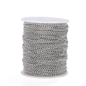 Silver stainless steel chain roll detail shot for DIY jewelry making and necklace crafting