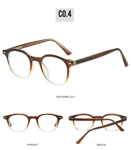 Drei Ansichten der runden Retro-Brille in Schildpatt-Optik mit Metallscharnier