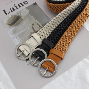 Woven Belt PU Leather Wax Rope Round Alloy Buckle Adjustable Vintage Korean Fashion Casual For Women
