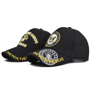 Tactical black baseball caps with 3D embroidery of US Navy and Marine Corps emblems