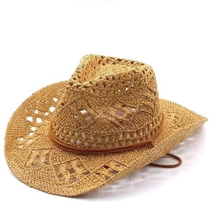 Western Cowboy Straw Hat Handmade Breathable Hollow Out Wide Brim Sun Protection Outdoor Beach Travel For Men Women