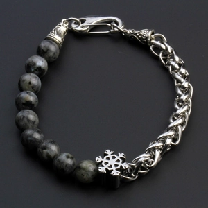 Tiger stone beaded bracelet with stainless steel mesh chain and snowflake charm