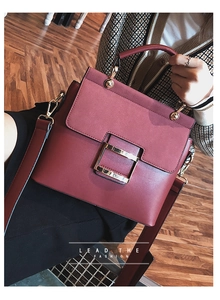 Deep red frosted small square bag with gold buckle and wide shoulder strap style