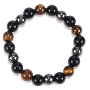 Bracelet pour homme avec perles en œil de tigre et hématite polie sur fond blanc