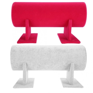 Espositore cilindrico in velluto per bracciali e fasce nei colori rosa rosso e grigio chiaro
