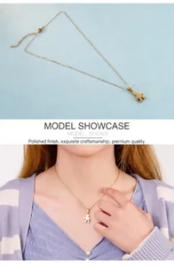 Polished boy and girl pendants on gold chains with adjustable lobster clasp closure