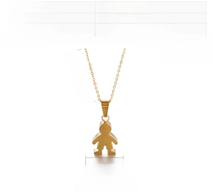 Detailed specs for gold boy girl pendant necklace in stainless steel with dimensions