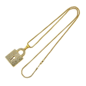 Hip hop gold lock pendant necklace with sparkling crystals for men street style jewelry