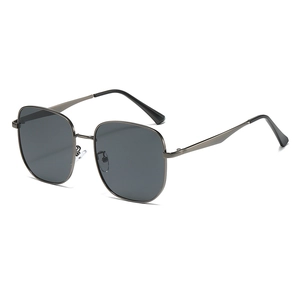 Fashionable oversized square sunglasses with gunmetal frames and grey tinted lenses
