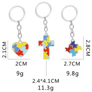 Colorful puzzle heart and cross keychains with dimensions for best friends gift