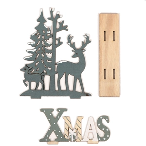 DIY Wooden Christmas Reindeer and Tree Tabletop Decor Set with XMAS Lettering