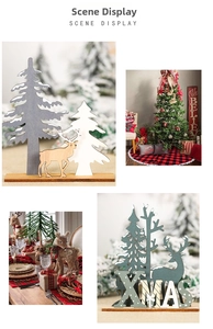 Detailed close-up of Nordic style DIY wooden Christmas tree and reindeer ornaments set