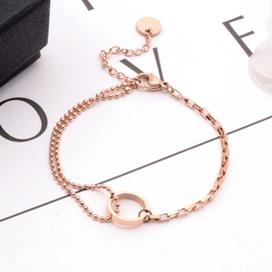 Elegant rose gold double-layer beaded chain bracelet in durable stainless steel finish