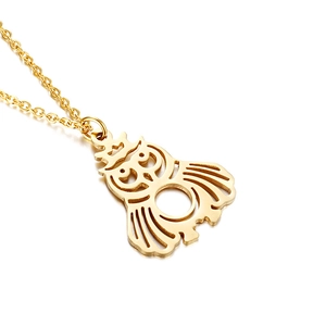 Elegante goldene Eulen-Halskette mit Kronendetail und polierter Gliederkette für Damen
