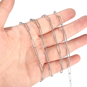 Silver 4mm stainless steel paperclip rolo chain for DIY jewelry making and necklaces