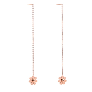 Elegant rose gold daisy drop earrings in stainless steel with floral dangling accents