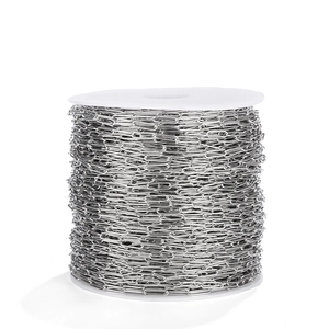 4mm silver stainless steel rectangle paperclip link chain on white plastic spool roll