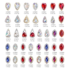 Sparkling crystal heart and teardrop nail art charms with various size parameters