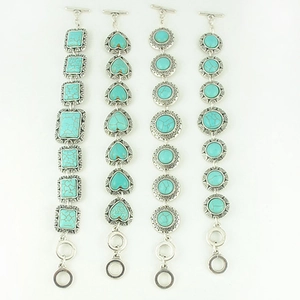 Bohemian turquoise stretch bracelet set with vintage owl and elephant silver charms
