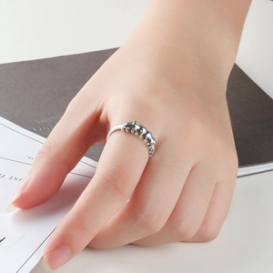 Vintage Silberring mit Elefanten-Gravur im Retro-Stil für Damen und Herren