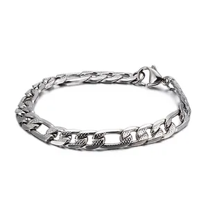 Bracciale Figaro In Acciaio Inossidabile Titanio Maglie Testurizzate Rombi Gioielli Hip-Hop Per Uomo Donna Chiusura Moschettone